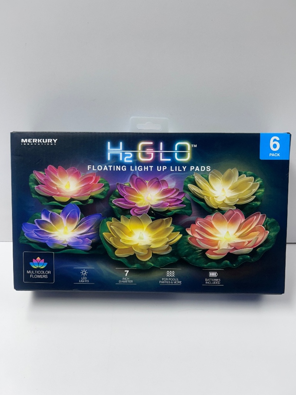NIB H2Glo Floating Light Up Lily Pads Box of 6 Multicolor 7 Inch Flowers Sealed